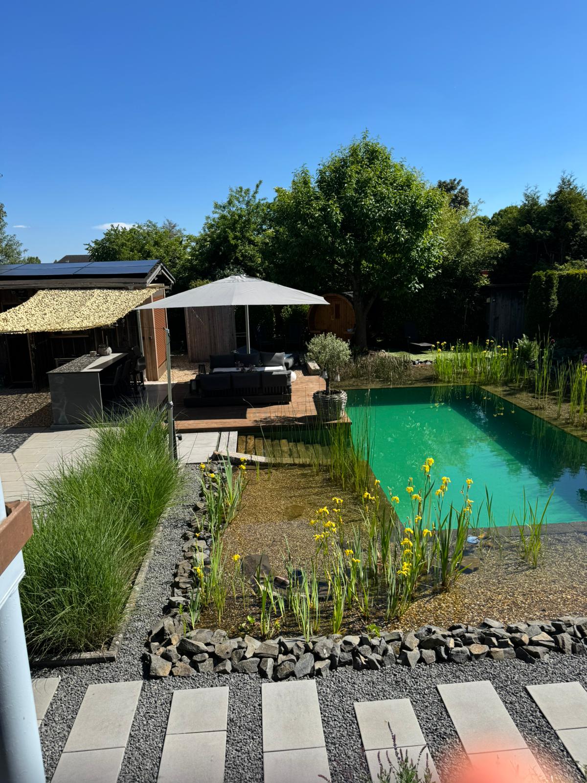 Naturpool und Garten der Wellnessanlage in Polch